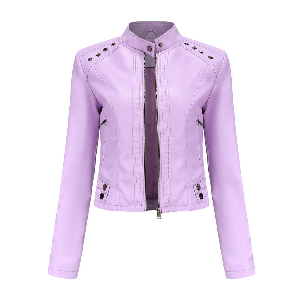 Women’s Studded Leather Women Short Jacket Long Sleeves