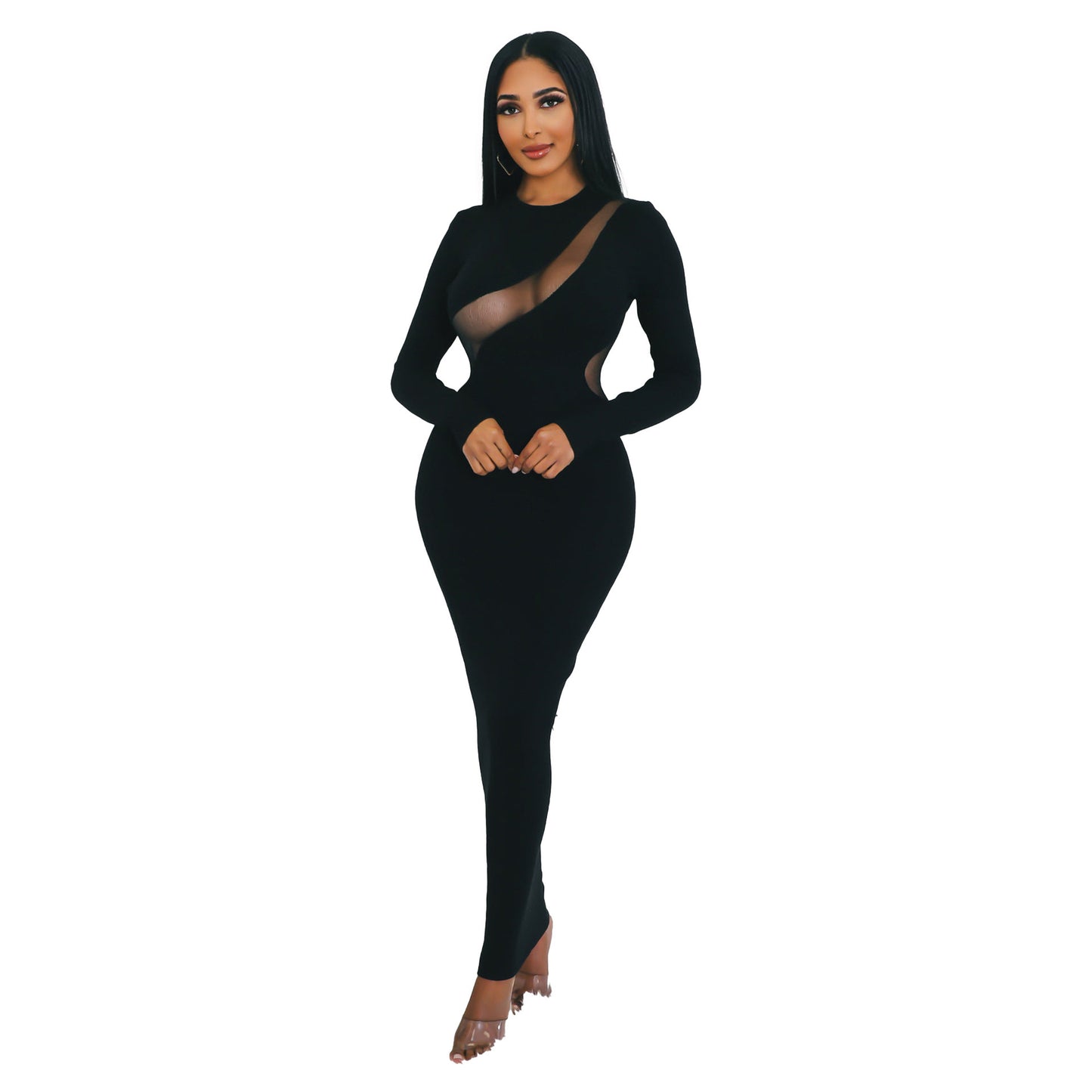 Ladies Sexy Slim-fit Sheath Mesh Dress