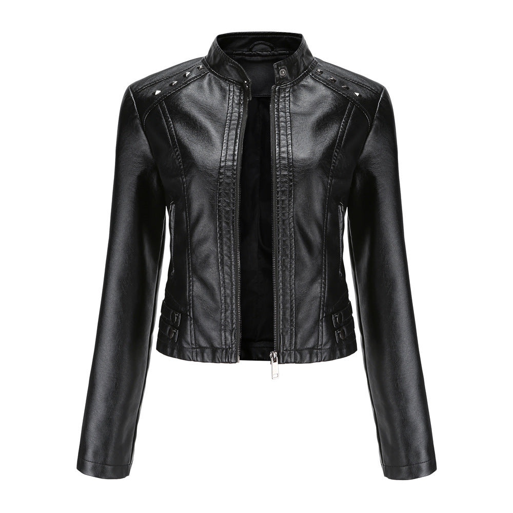 Women’s Studded Leather Women Short Jacket Long Sleeves