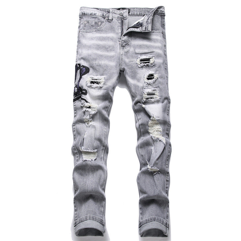 Men’s Fashion Designer Gray Cobra Jeans