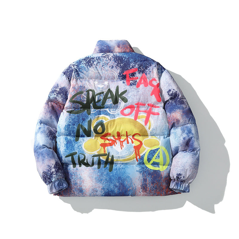 Men’s Designer European and American graffiti printed Winter Bubble coats