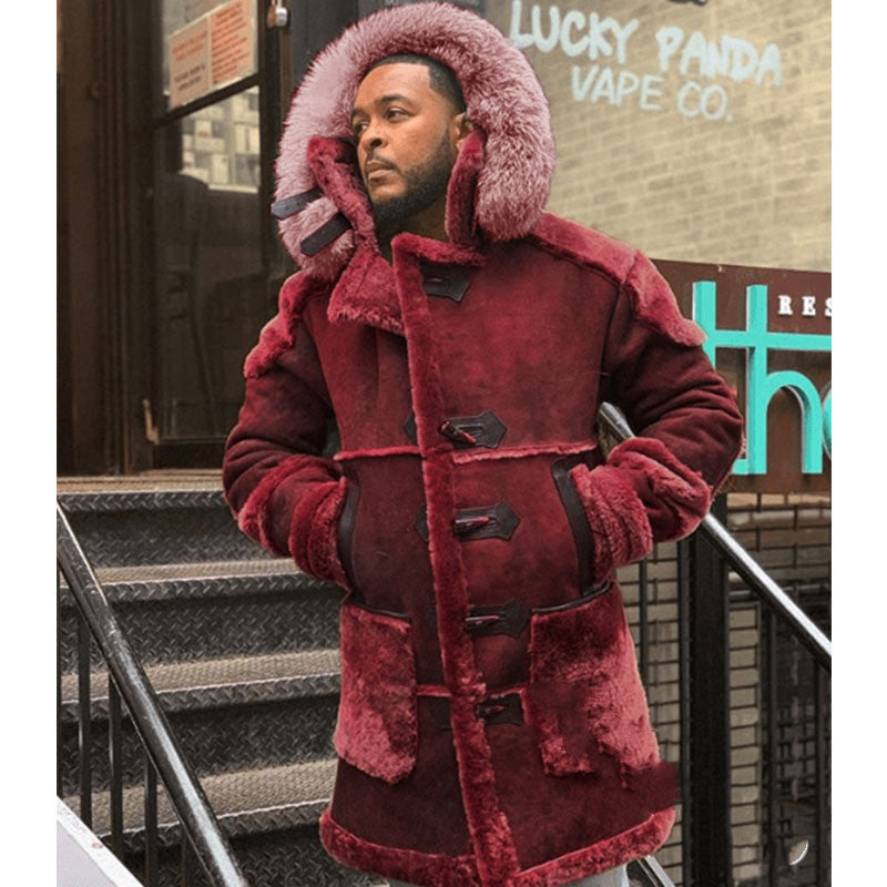 Men's Mid length Shearling button up Winter Coats