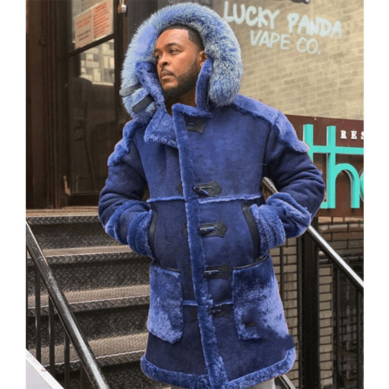 Men's Mid length Shearling button up Winter Coats