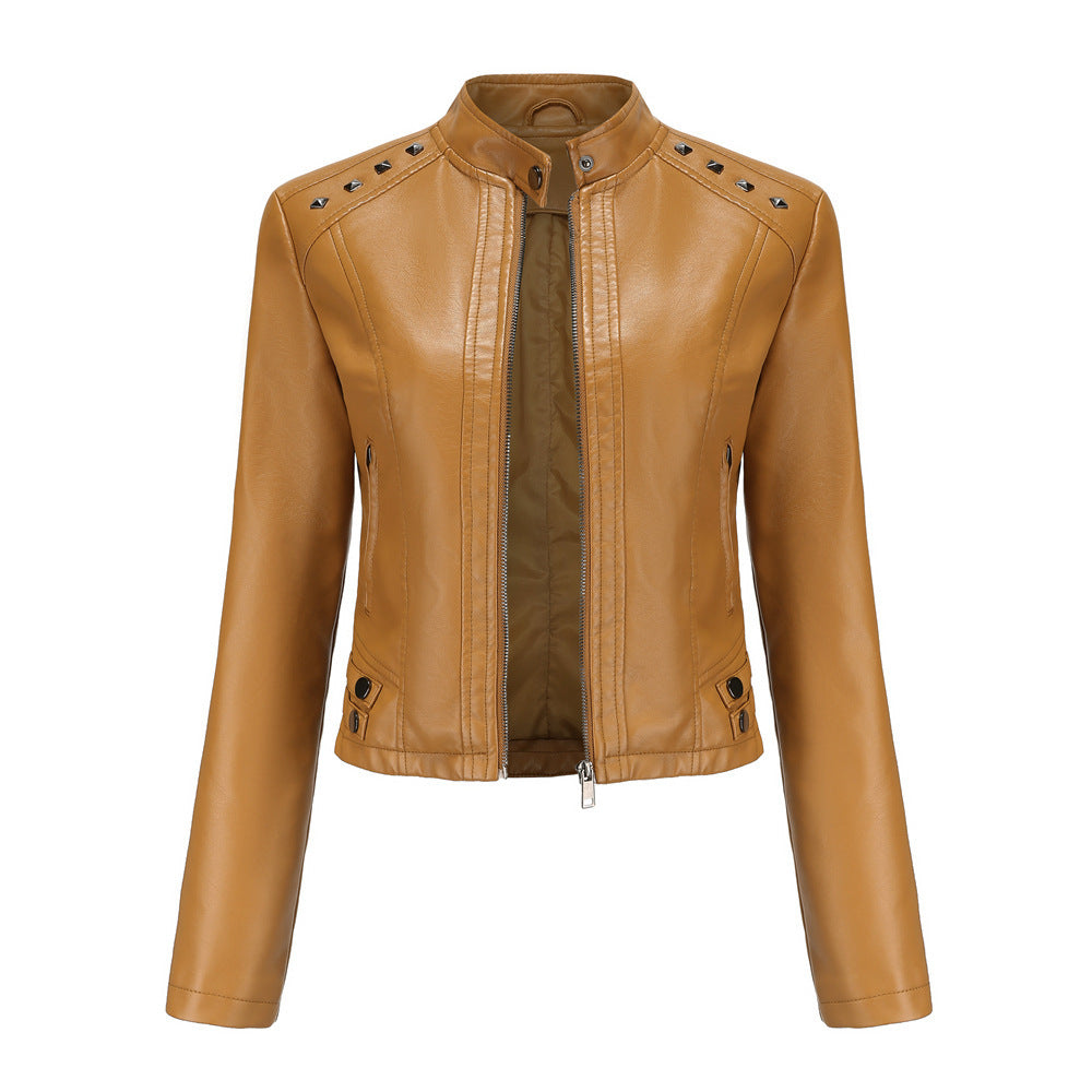 Women’s Studded Leather Women Short Jacket Long Sleeves