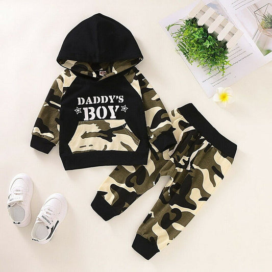 Baby Boy “Daddy’s Boy” 2Piece Camouflage Hoodie Sweatsuits $21.00