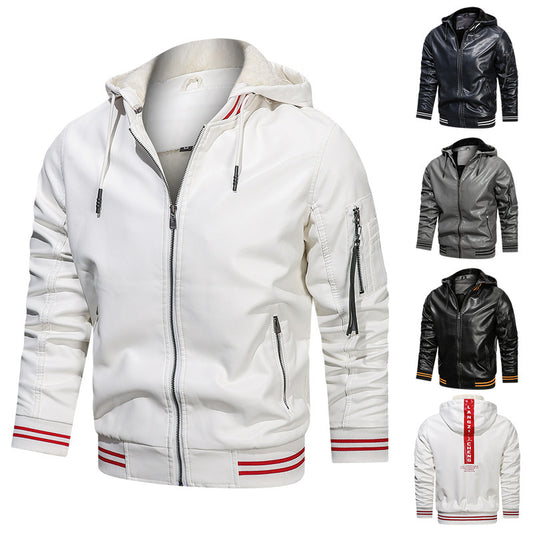 Men's Spot Hooded Multi-pocket Leather Jackets