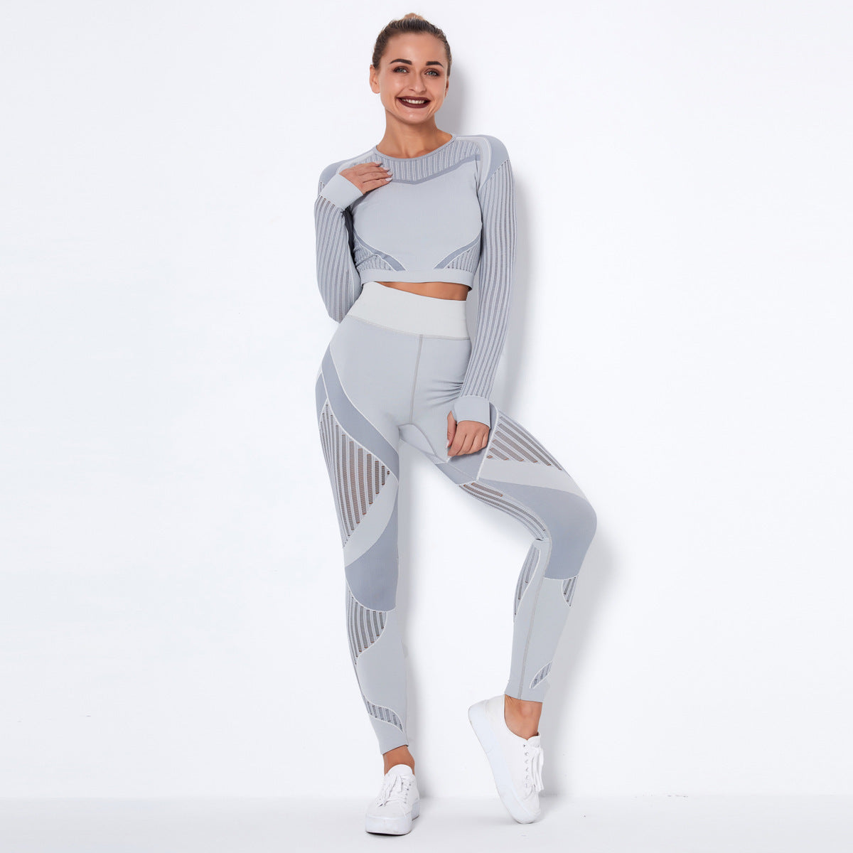 Ladies Seamless Knitted Absorbent Yoga Long-Sleeved Suit Yoga Wearsuit