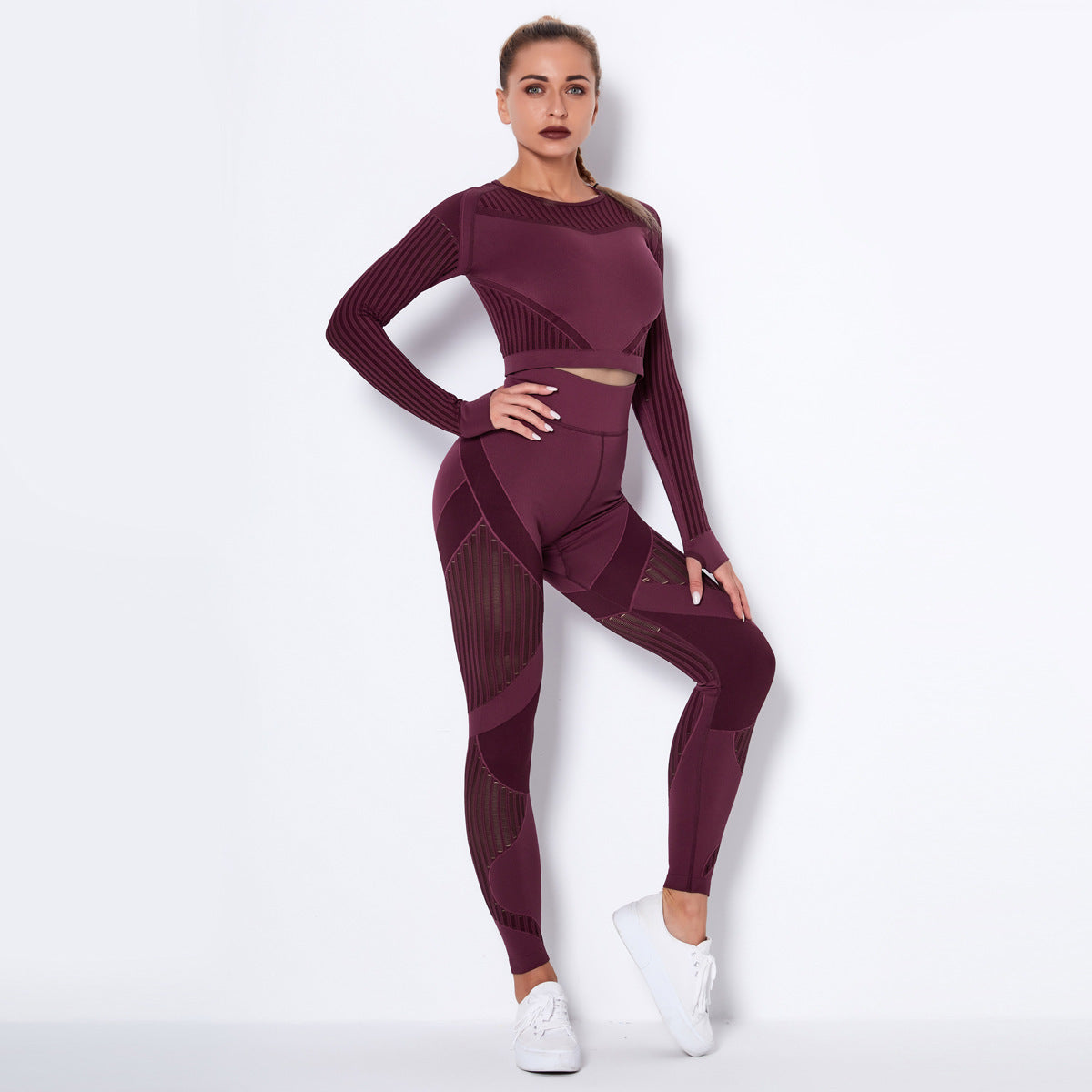 Ladies Seamless Knitted Absorbent Yoga Long-Sleeved Suit Yoga Wearsuit