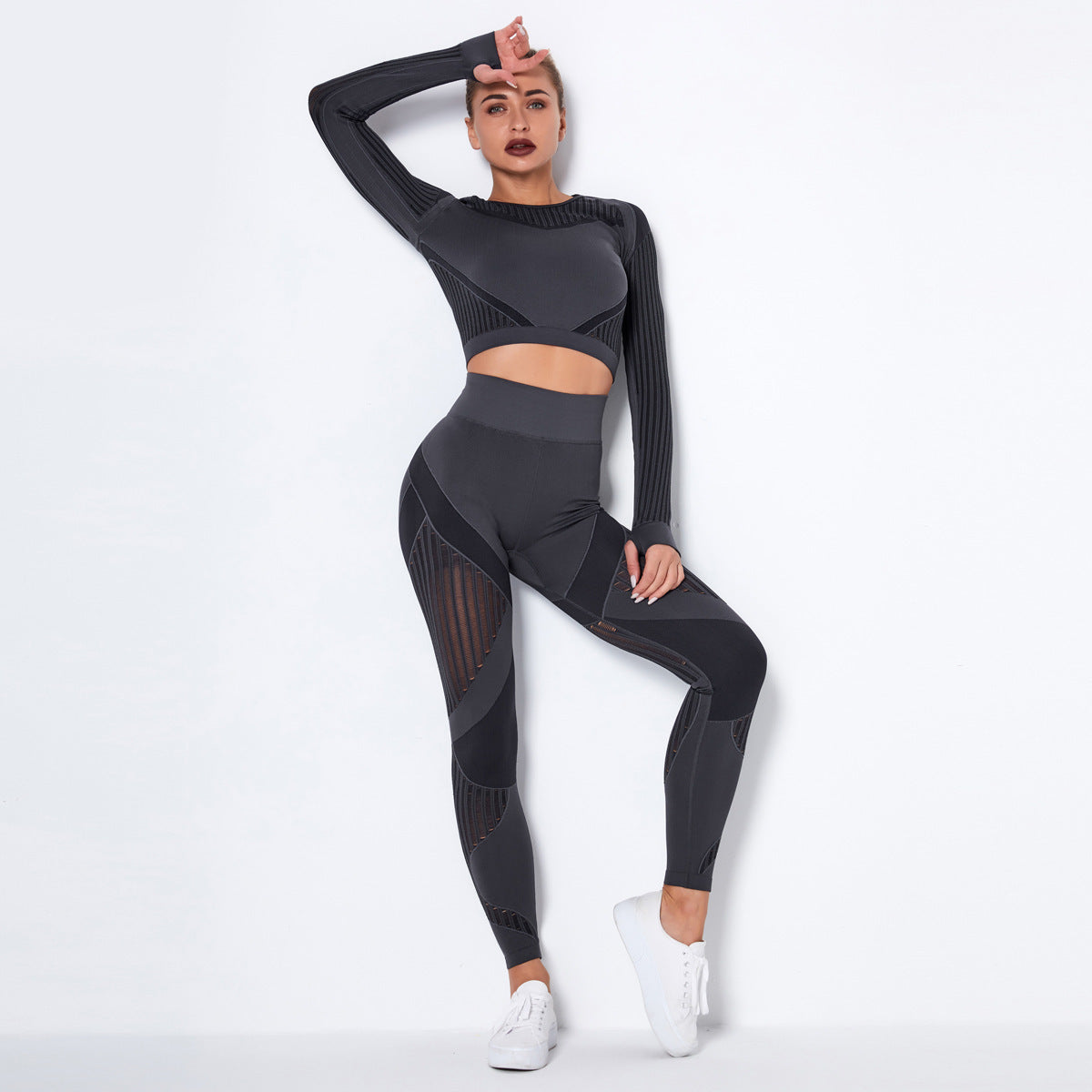 Ladies Seamless Knitted Absorbent Yoga Long-Sleeved Suit Yoga Wearsuit