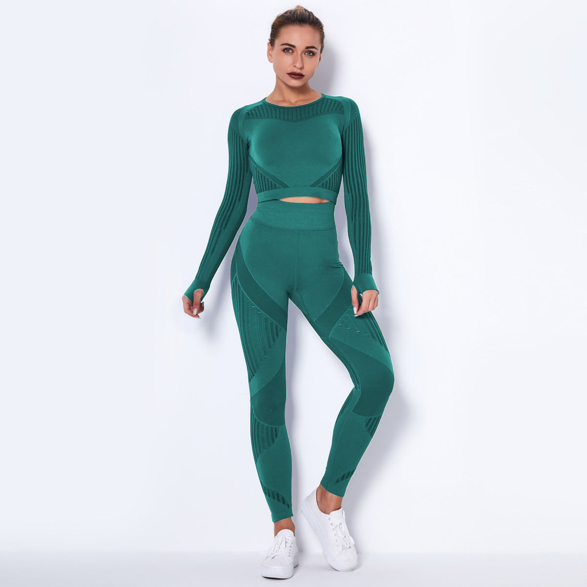 Ladies Seamless Knitted Absorbent Yoga Long-Sleeved Suit Yoga Wearsuit