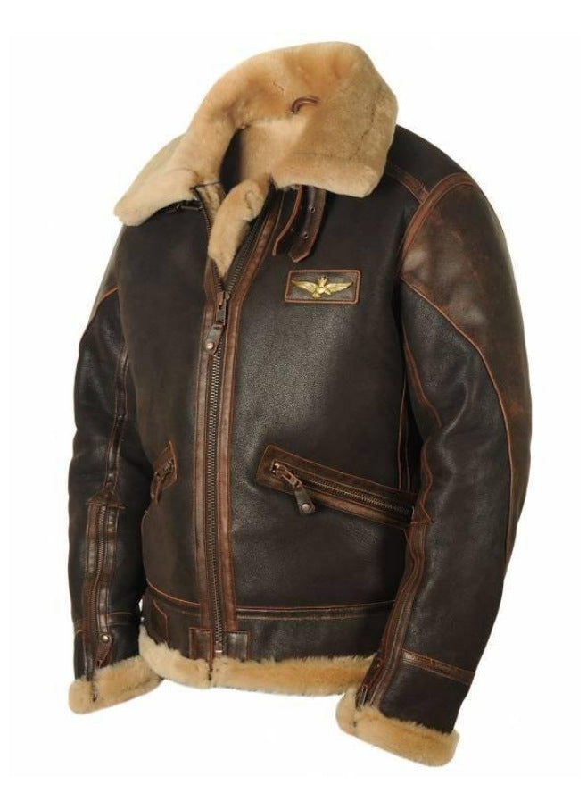 Men's Leather Shearling Winter Coat