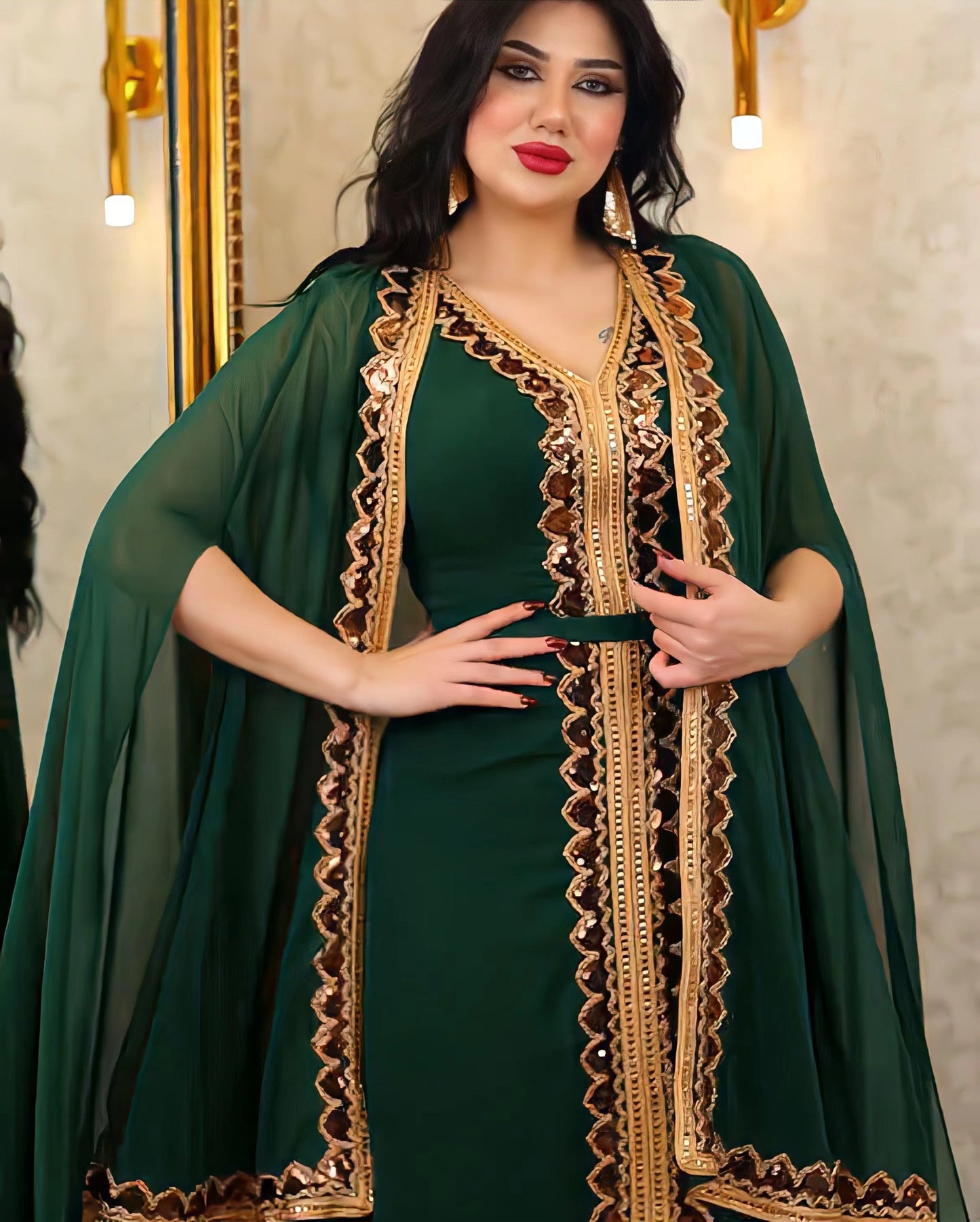 Women's 2 Piece Righteous Traditional Eastern Sequined Gown + Caped Dress Robes