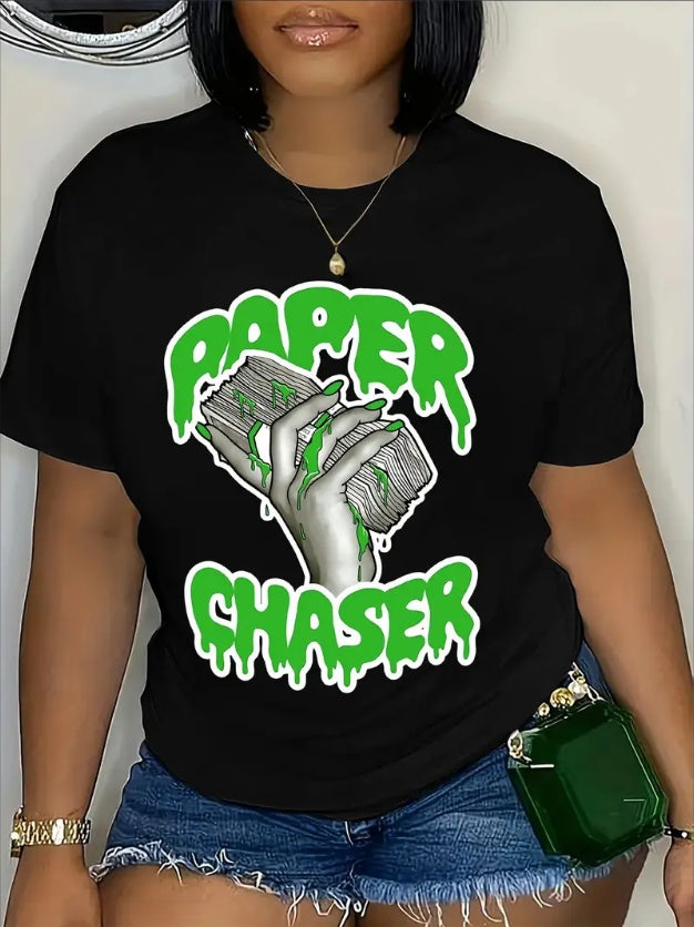 New Women's Casual Crew Neck “Paper Cha$er” T-Shirts $18.00