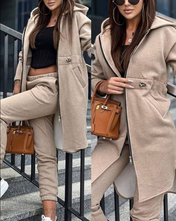 Fashion Casual Fleece Hooded Sweater Suit Women's Clothing