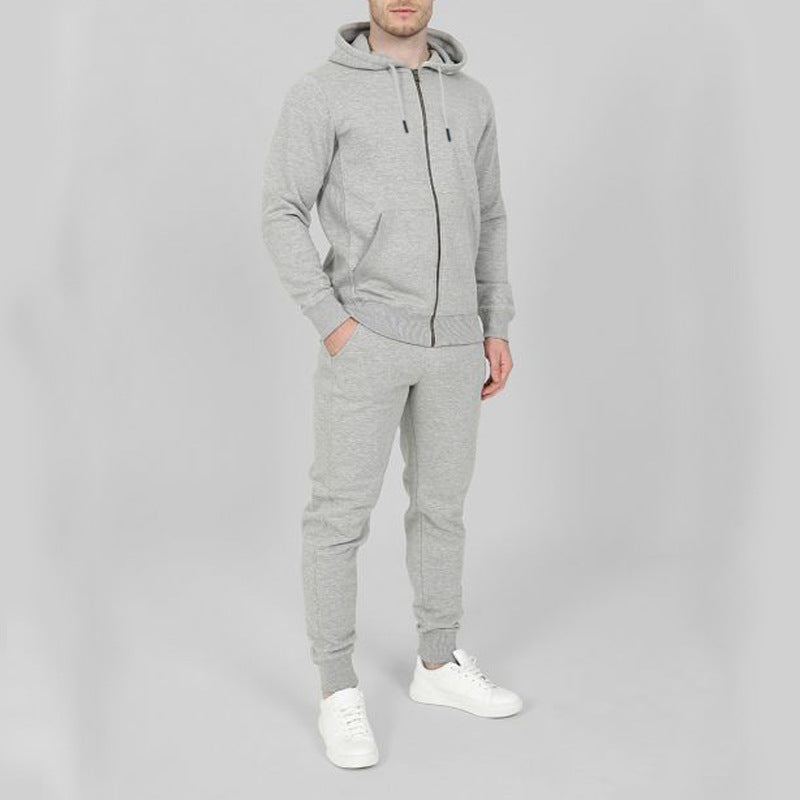 Men’s Solid Color Fashion Casual Set Hooded Cardigan sweatsuits