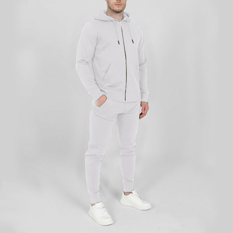 Men’s Solid Color Fashion Casual Set Hooded Cardigan sweatsuits