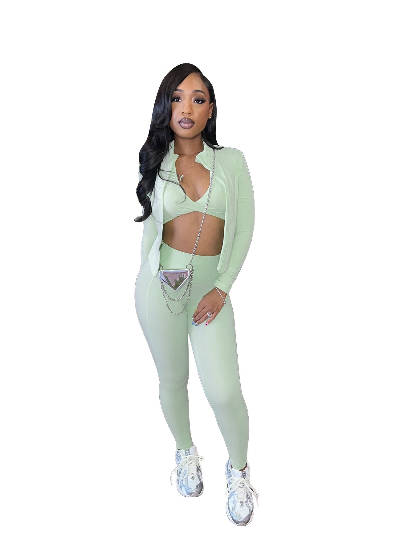 Ladies Women's Tight Sports Casual Top Three-piece Suit