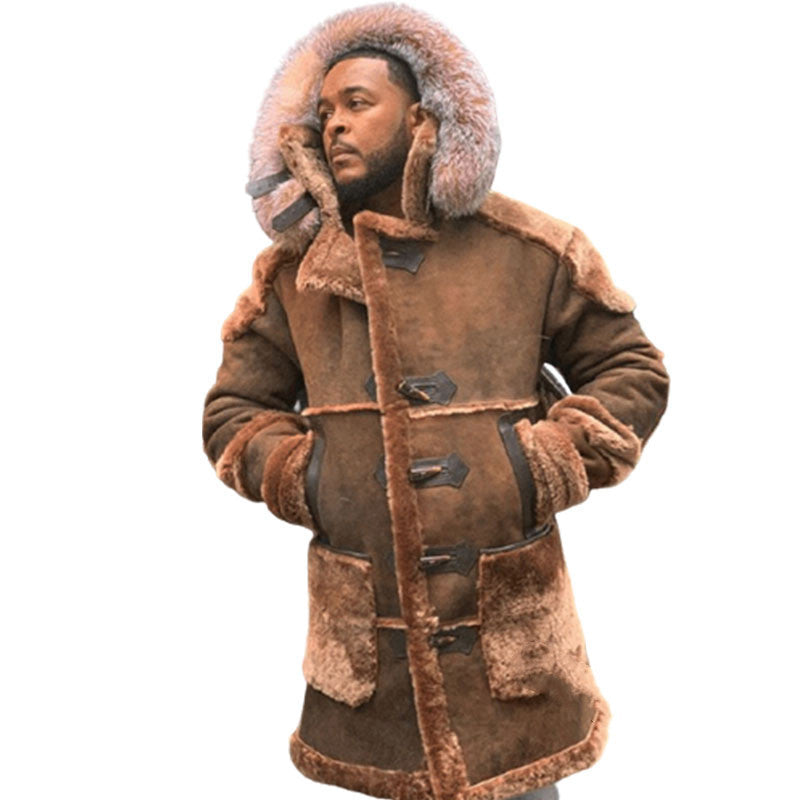 Men's Mid length Shearling button up Winter Coats