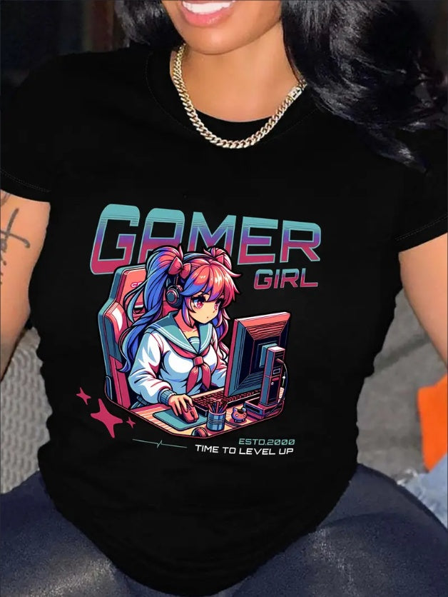 Ladies/ Youth / Girls Short Sleeve Video “Gamer Girl” Print T-shirt