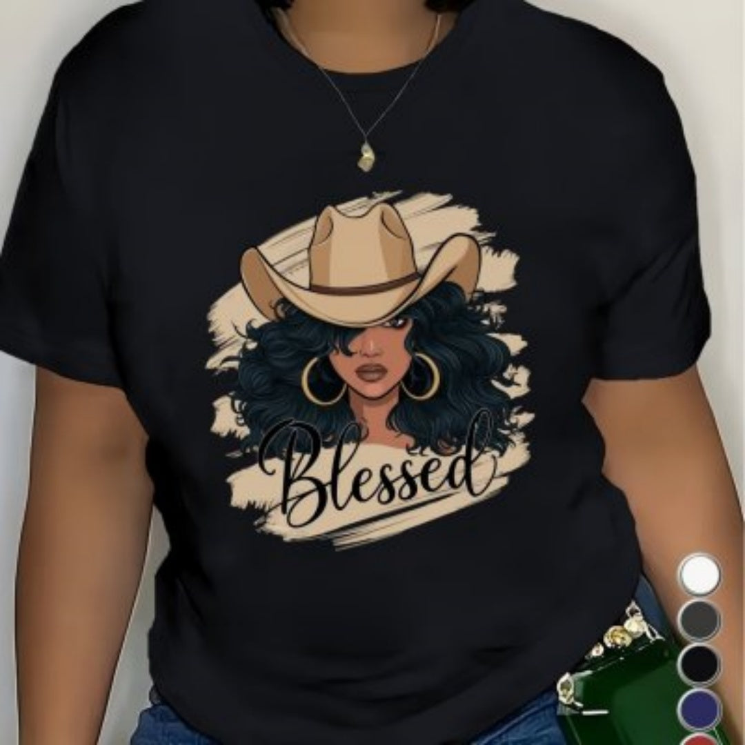 3D Digital Printing Ladies Casual Round Neck “Blessed” Short Sleeves Tee Shirts $15.99