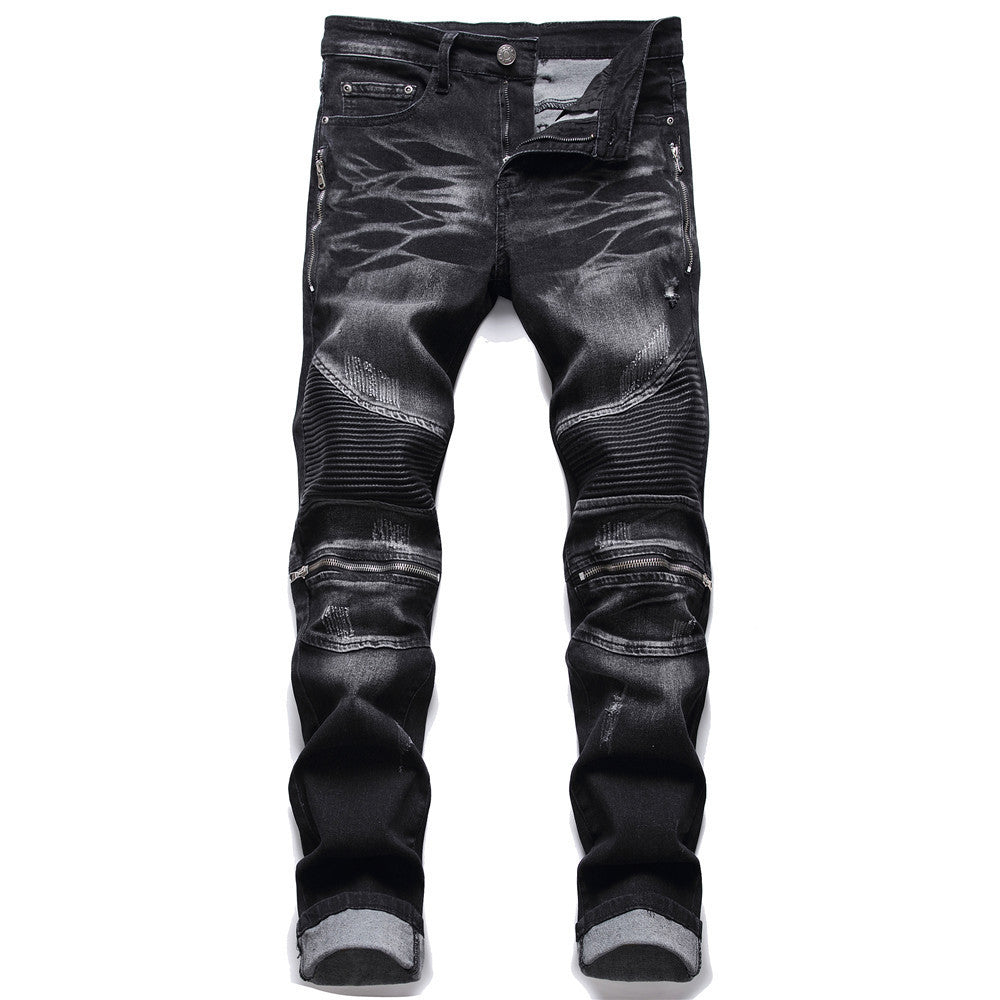 Men's Motorcycle Zipper Jeans