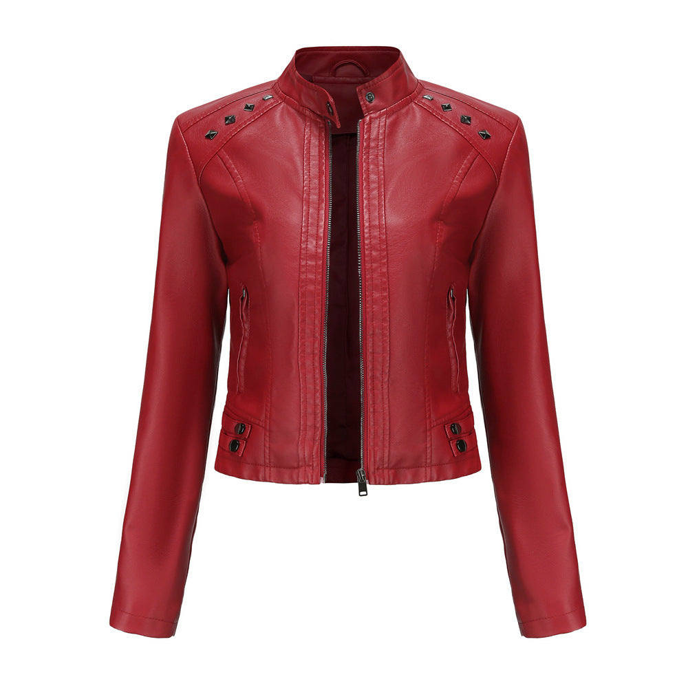 Women’s Studded Leather Women Short Jacket Long Sleeves