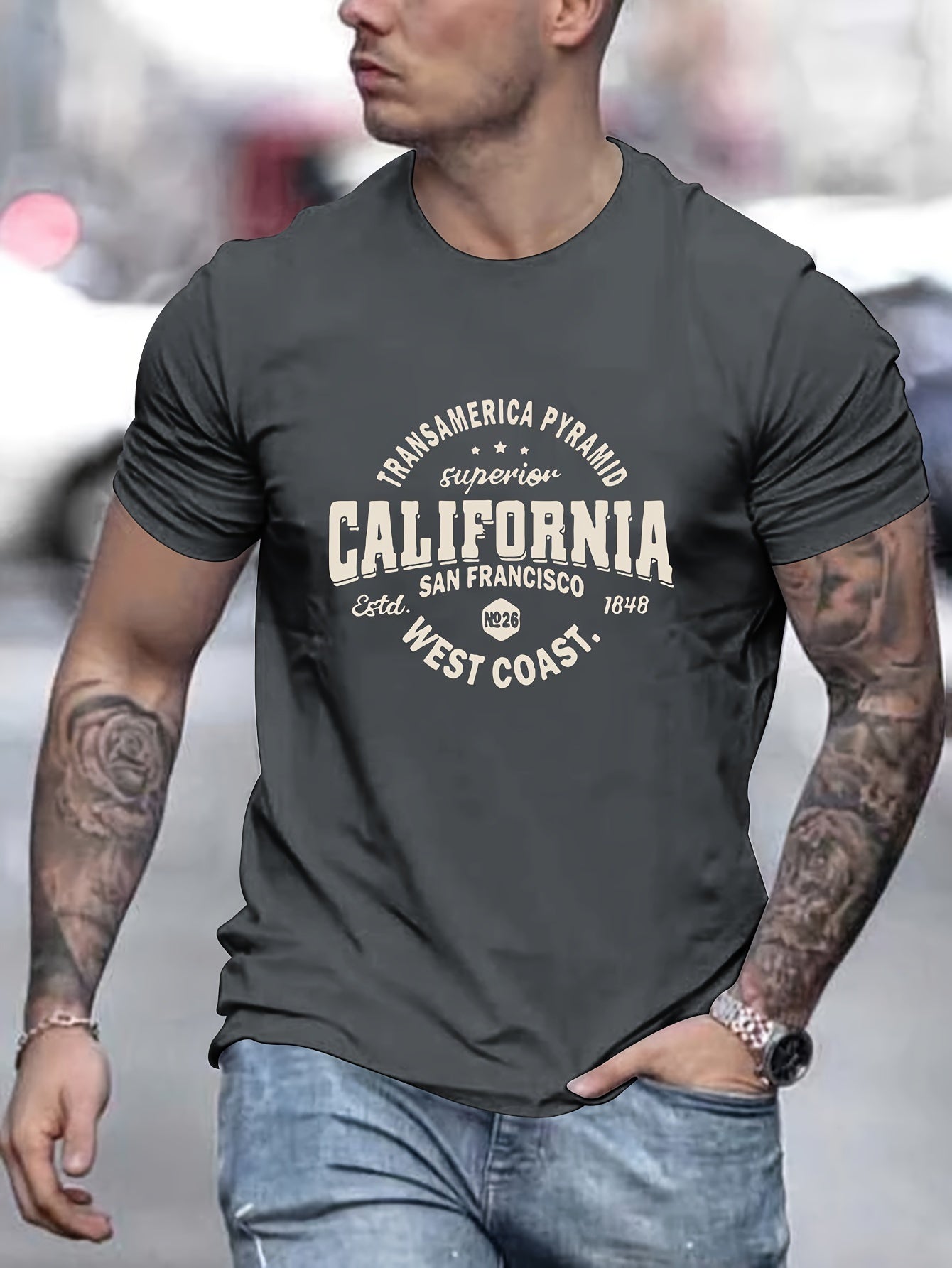 Men's California Printed Sport Leisure Commuting Multifunctional Short Sleeved T-shirt