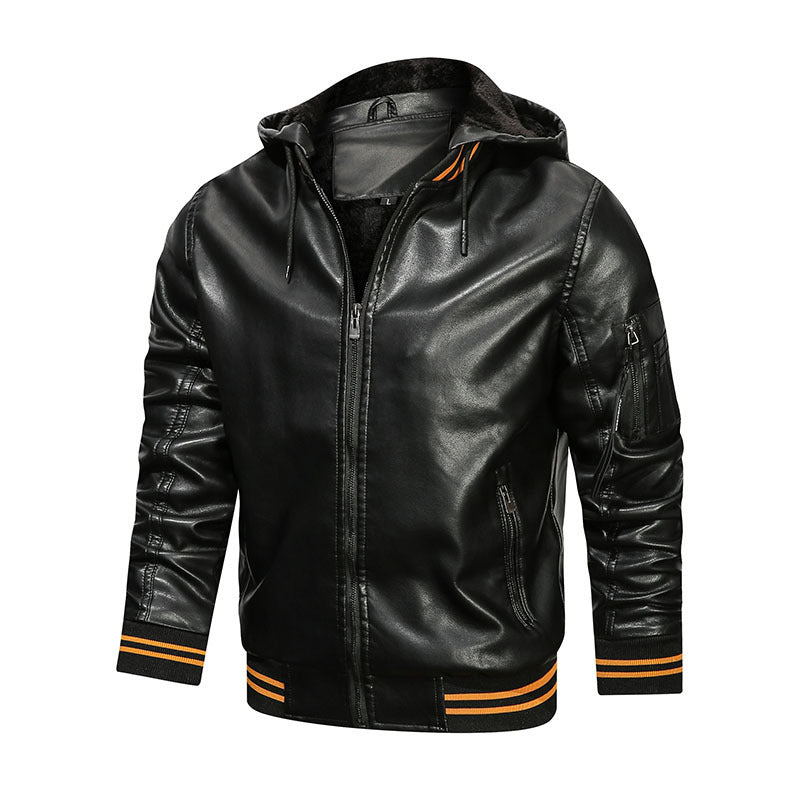 Men's Spot Hooded Multi-pocket Leather Jackets