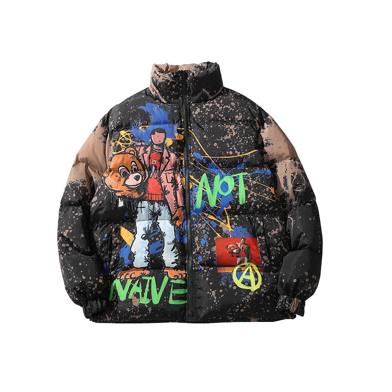 Men’s Designer European and American graffiti printed Winter Bubble coats