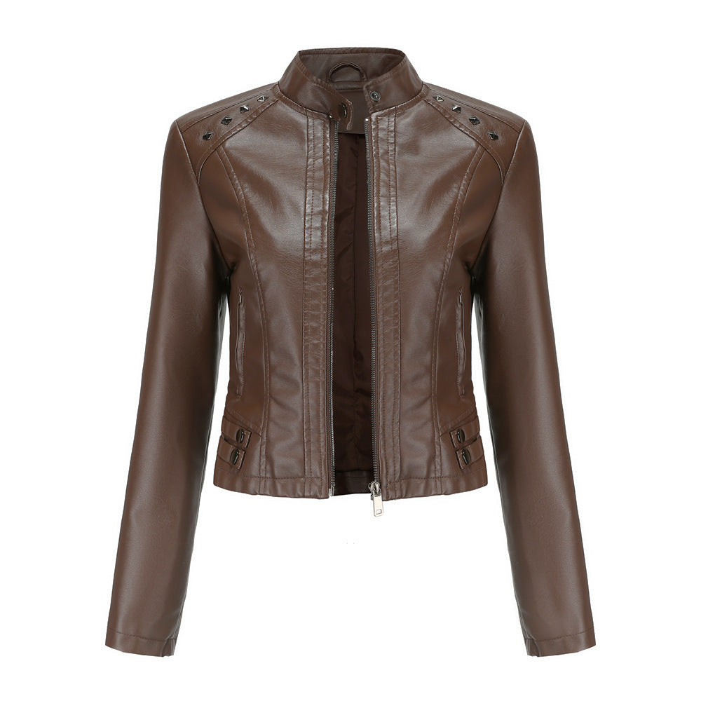 Women’s Studded Leather Women Short Jacket Long Sleeves