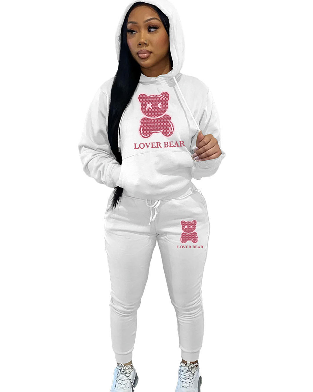 Ladies Designer “Lover Bear” 2 Piece Suit Hooded Sweatshirt And Sweatpants Sets. All Colors & Sizes