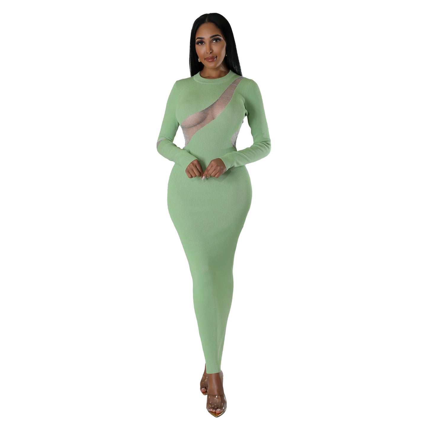 Ladies Sexy Slim-fit Sheath Mesh Dress