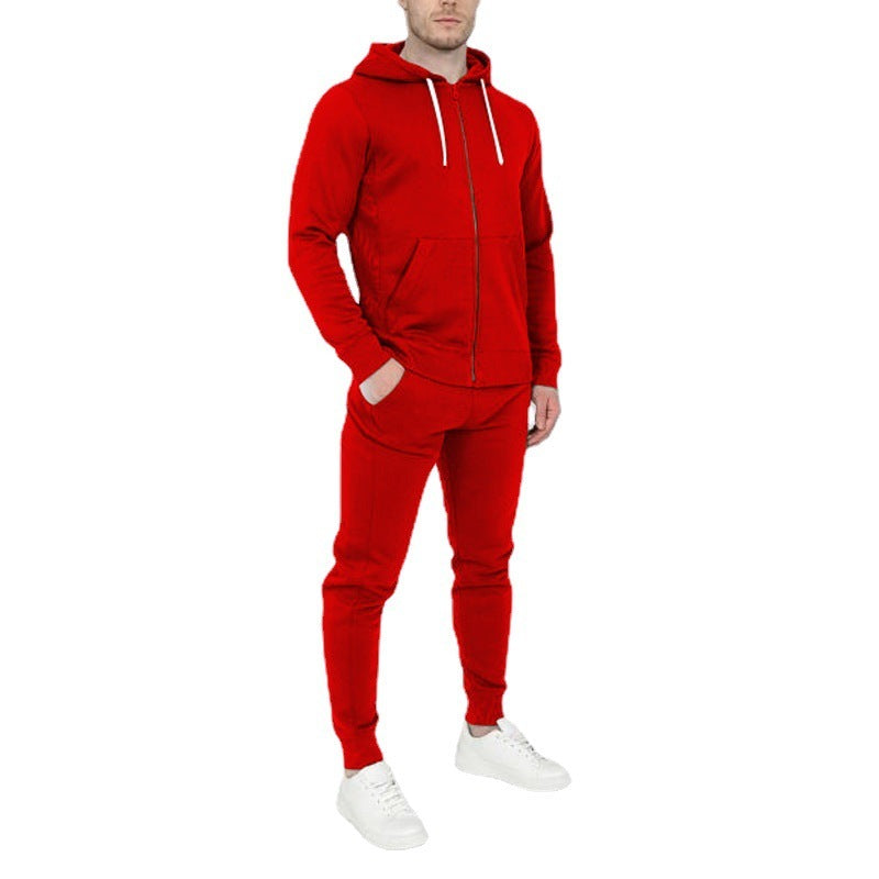 Men’s Solid Color Fashion Casual Set Hooded Cardigan sweatsuits