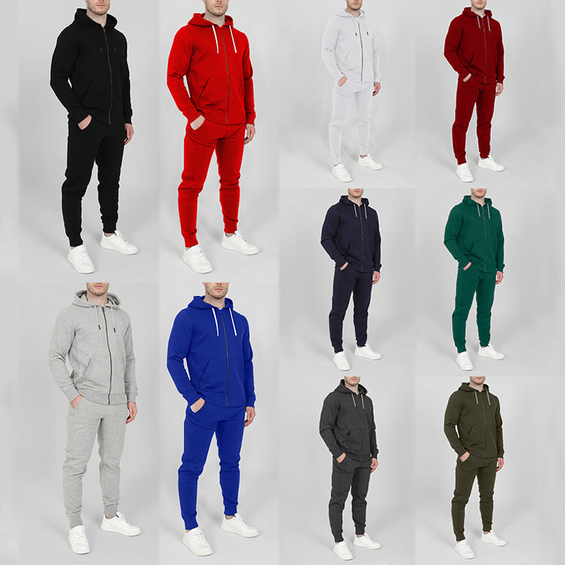 Men’s Solid Color Fashion Casual Set Hooded Cardigan sweatsuits