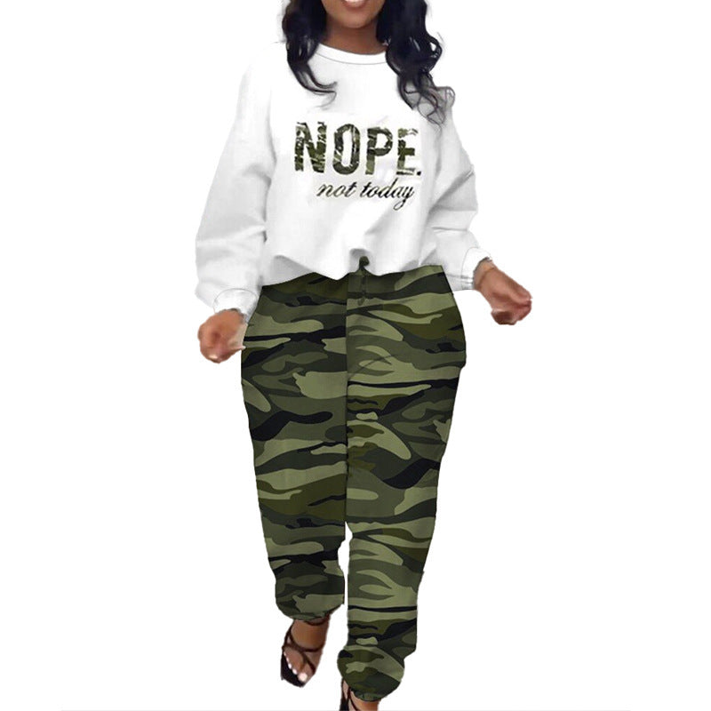 Women's Casual 2 piece Pullover Hoodie & Printed Trousers Suits