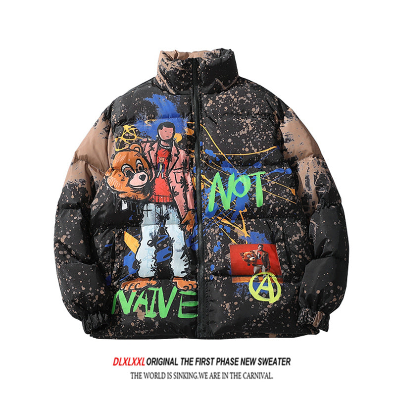 Men’s Designer European and American graffiti printed Winter Bubble coats