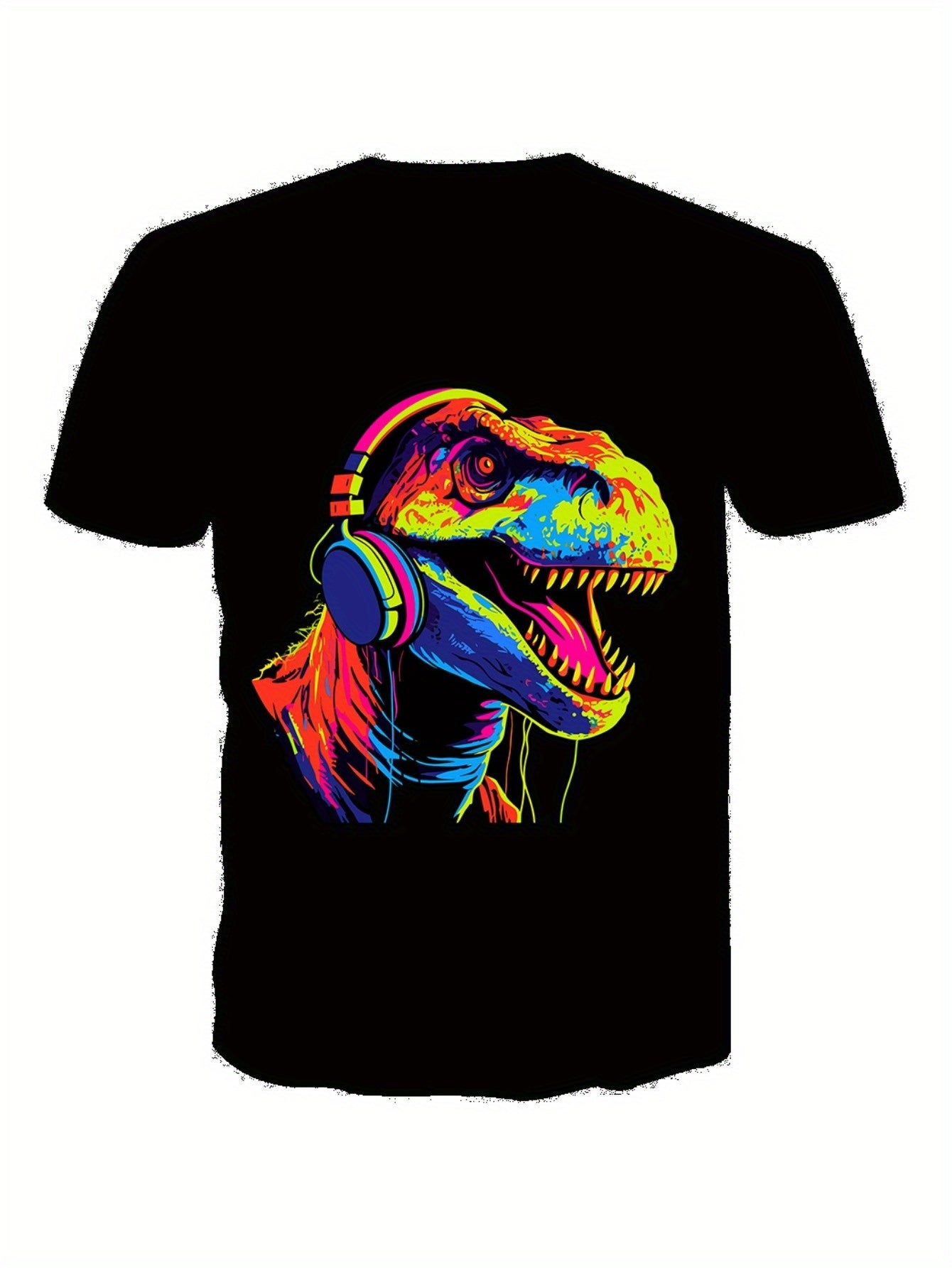 Cartoon Dinosaur Print T-shirt, Summer Men's Casual Street Style Elastic Round Neck T-shirt