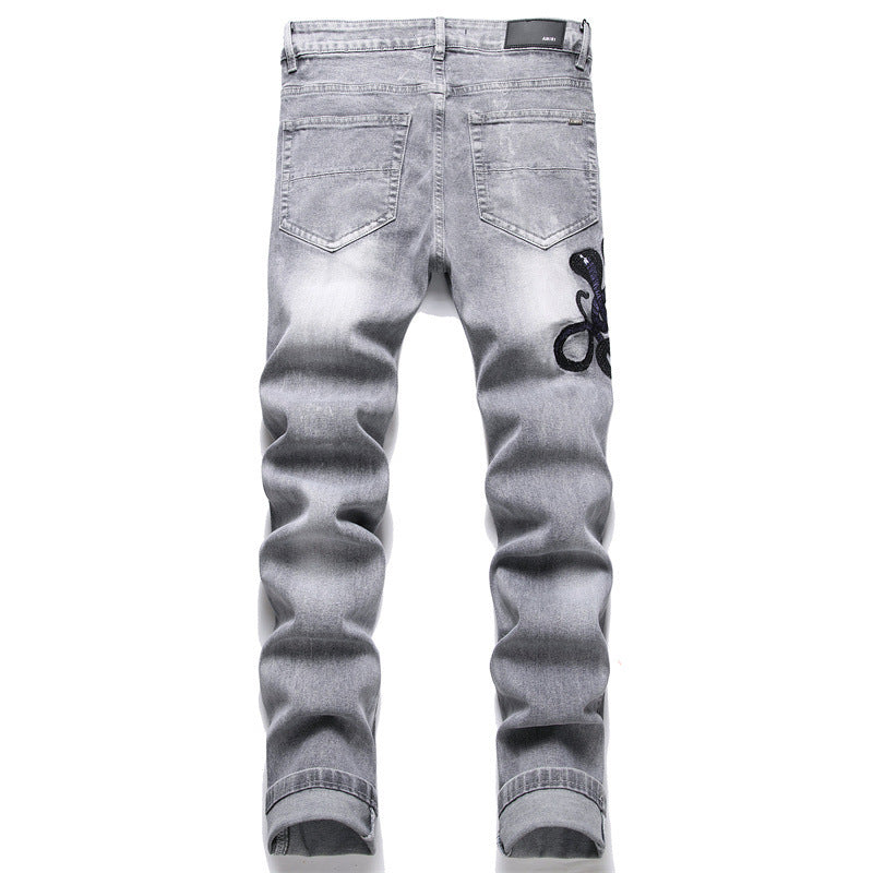 Men’s Fashion Designer Gray Cobra Jeans