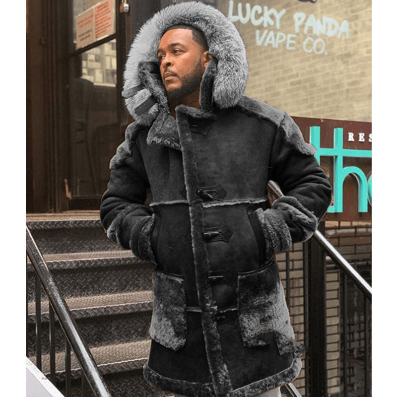 Men's Mid length Shearling button up Winter Coats