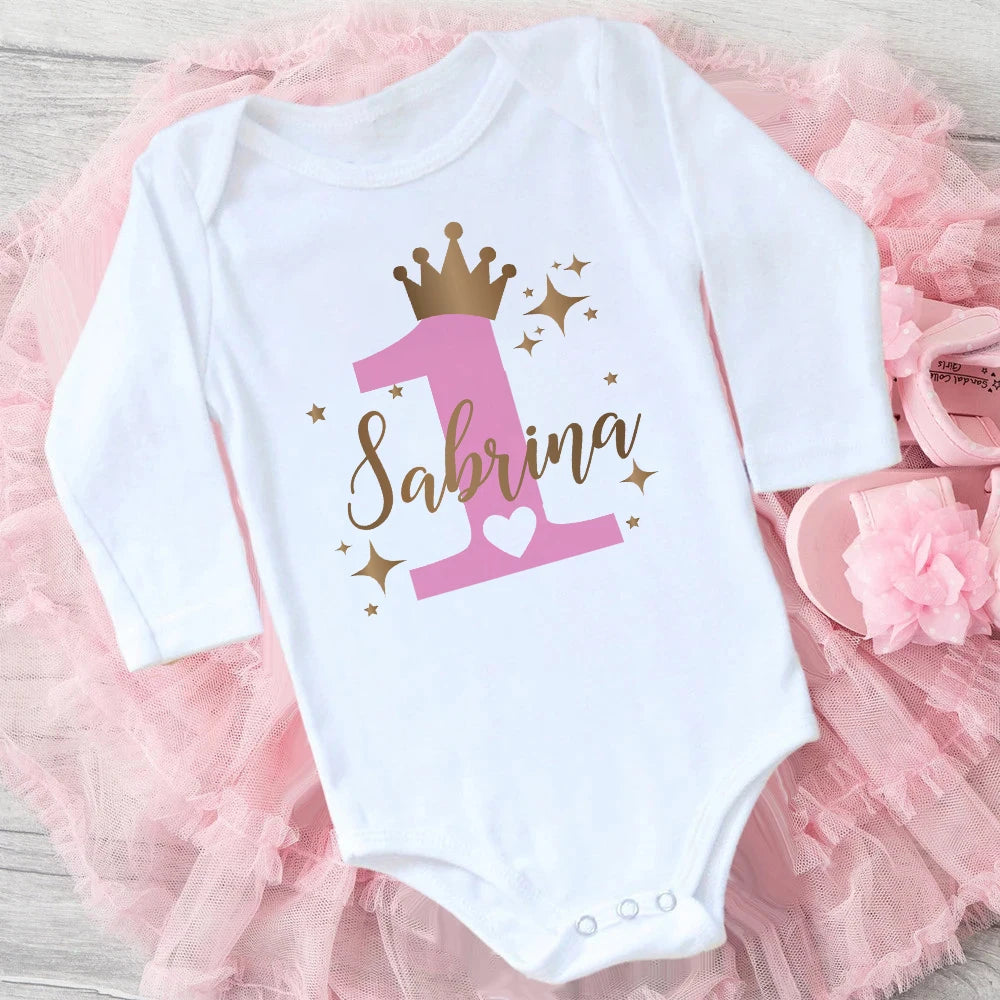 Baby Happy 1st Birthday Princess Long Sleeve Onesie