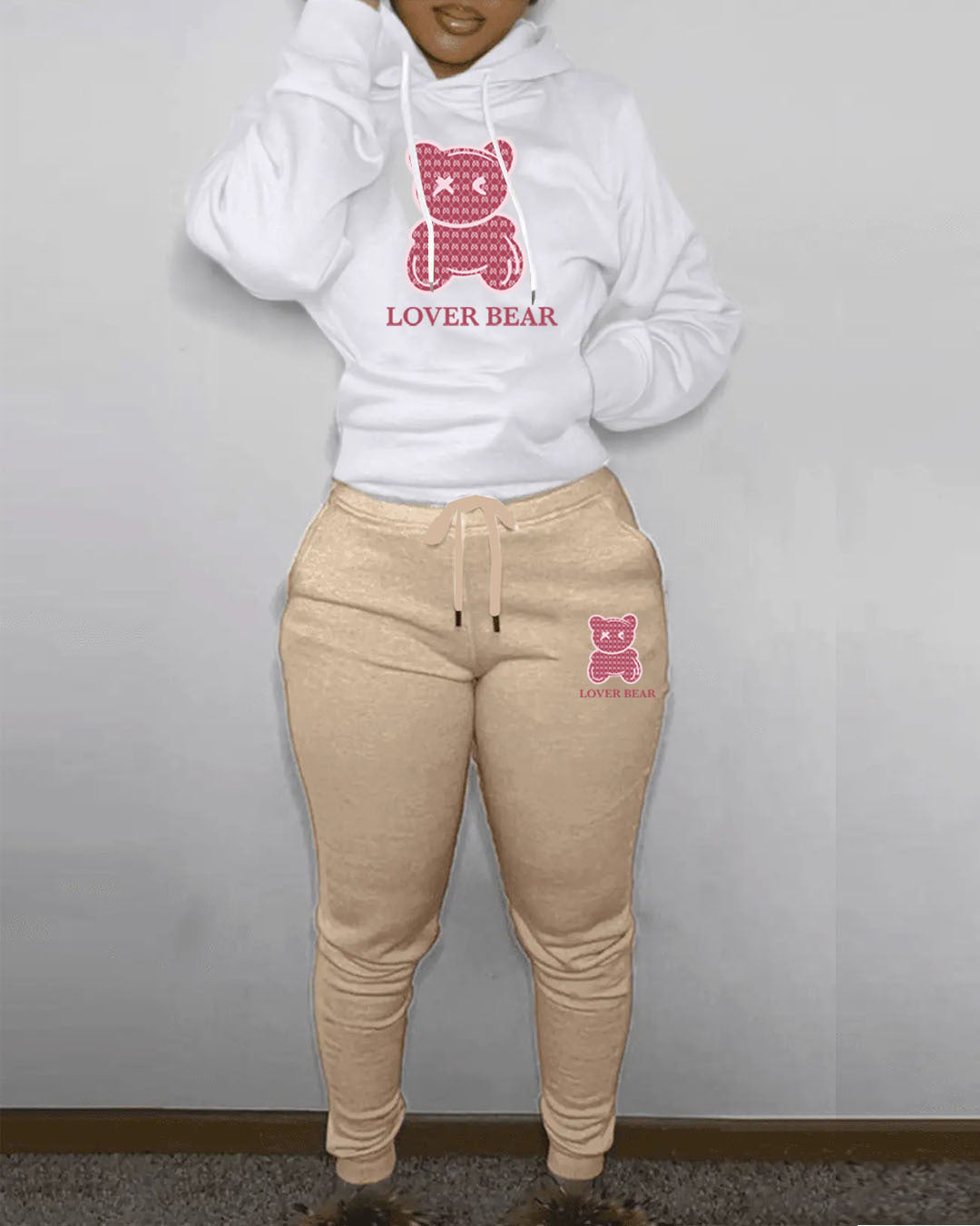 Ladies Designer “Lover Bear” 2 Piece Suit Hooded Sweatshirt And Sweatpants Sets. All Colors & Sizes