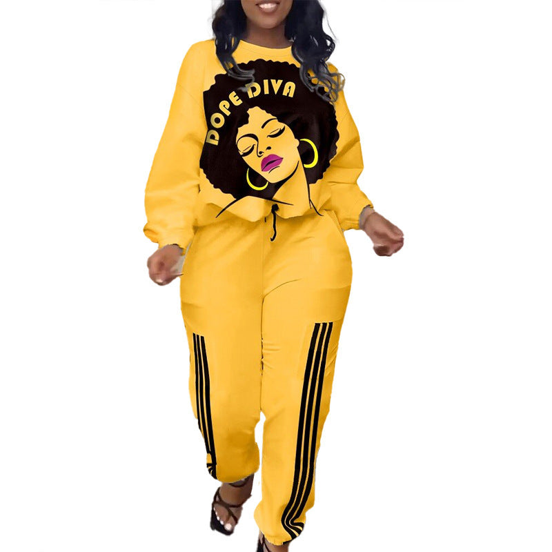 Women's Casual 2 piece Pullover Hoodie & Printed Trousers Suits