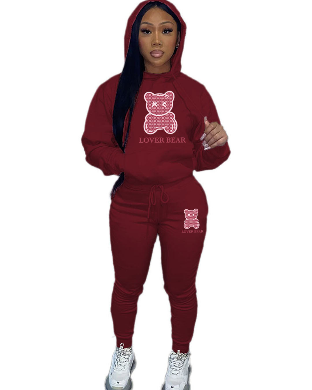 Ladies Designer “Lover Bear” 2 Piece Suit Hooded Sweatshirt And Sweatpants Sets. All Colors & Sizes