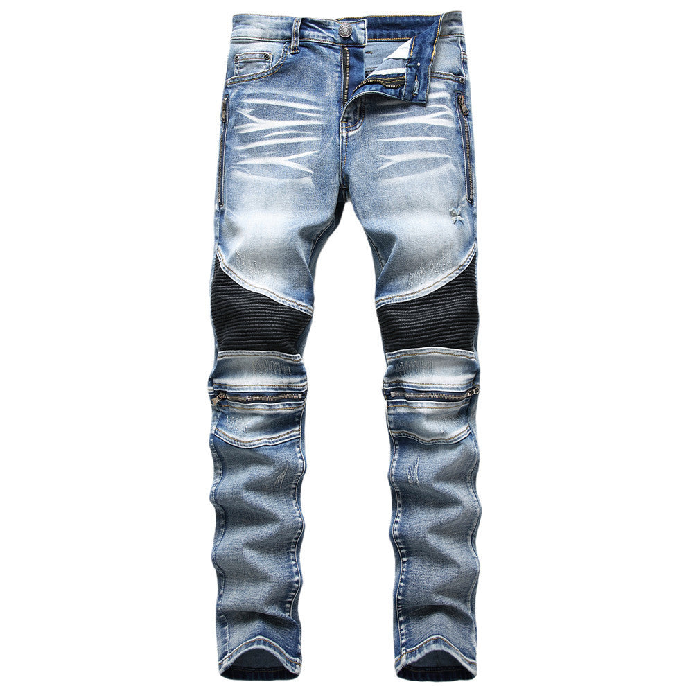 Men's Motorcycle Zipper Jeans