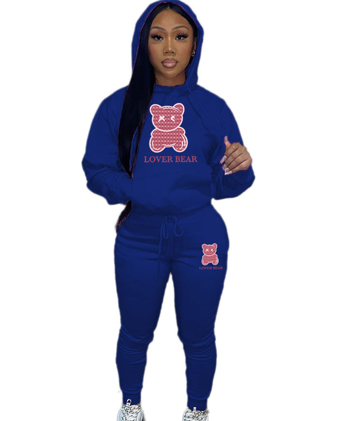 Ladies Designer “Lover Bear” 2 Piece Suit Hooded Sweatshirt And Sweatpants Sets. All Colors & Sizes