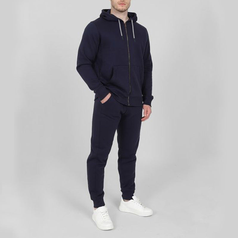 Men’s Solid Color Fashion Casual Set Hooded Cardigan sweatsuits