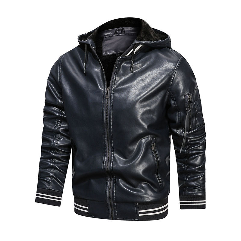 Men's Spot Hooded Multi-pocket Leather Jackets