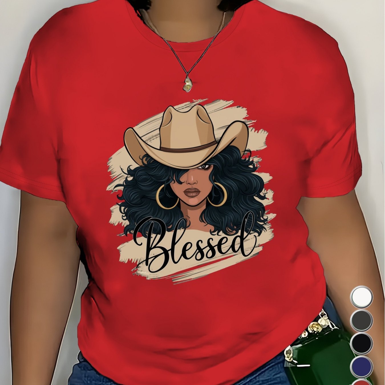 3D Digital Printing Ladies Casual Round Neck “Blessed” Short Sleeves Tee Shirts $15.99