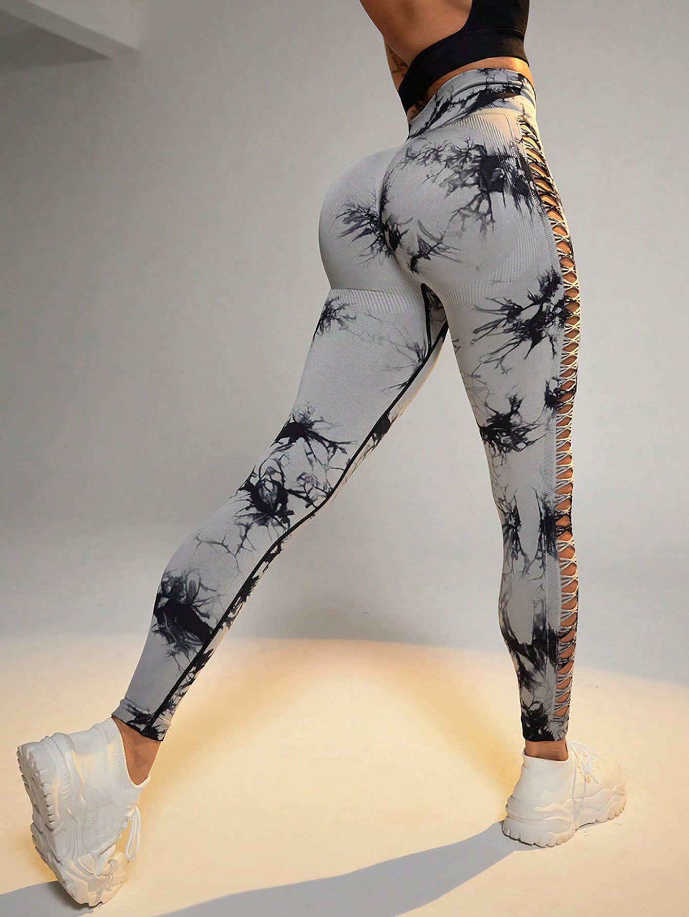 Ladies 3 Pack Tie-Dye Cutout Yoga Pants High-Waisted Gym Booty Tights Tummy Control Yoga Pants