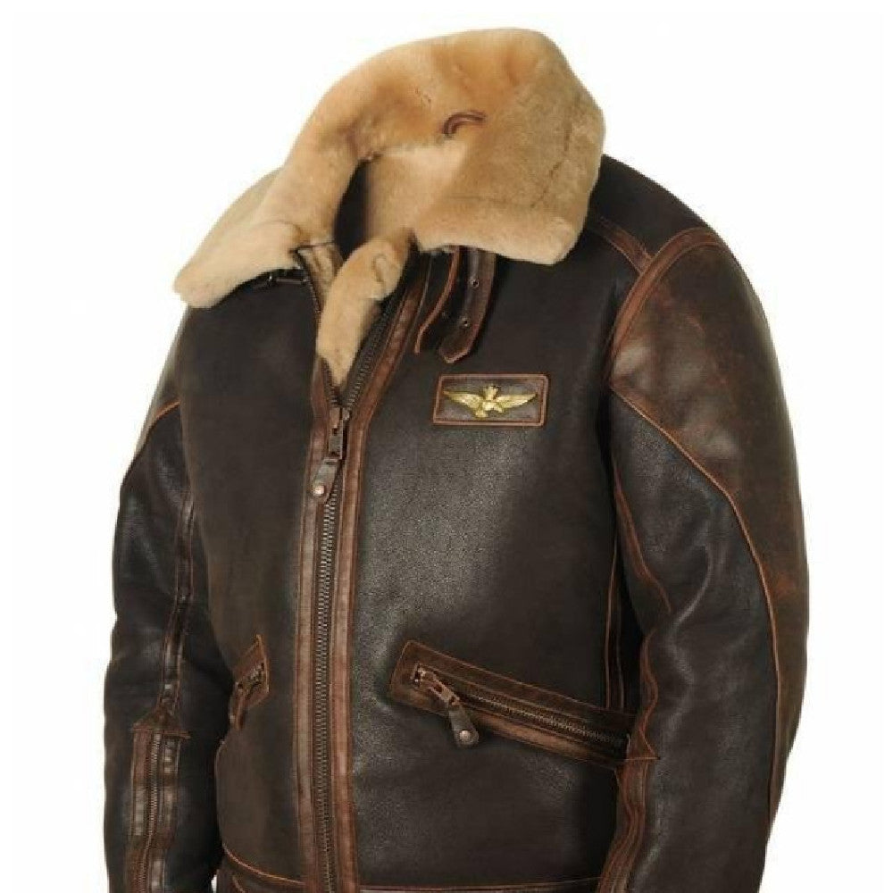 Men's Leather Shearling Winter Coat